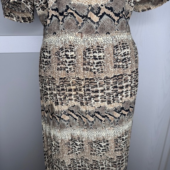 Lady Carol Vintage Snakeskin Print Maxi Dress Brown Tan Pleated Skirt Size 12 - Picture 4 of 9